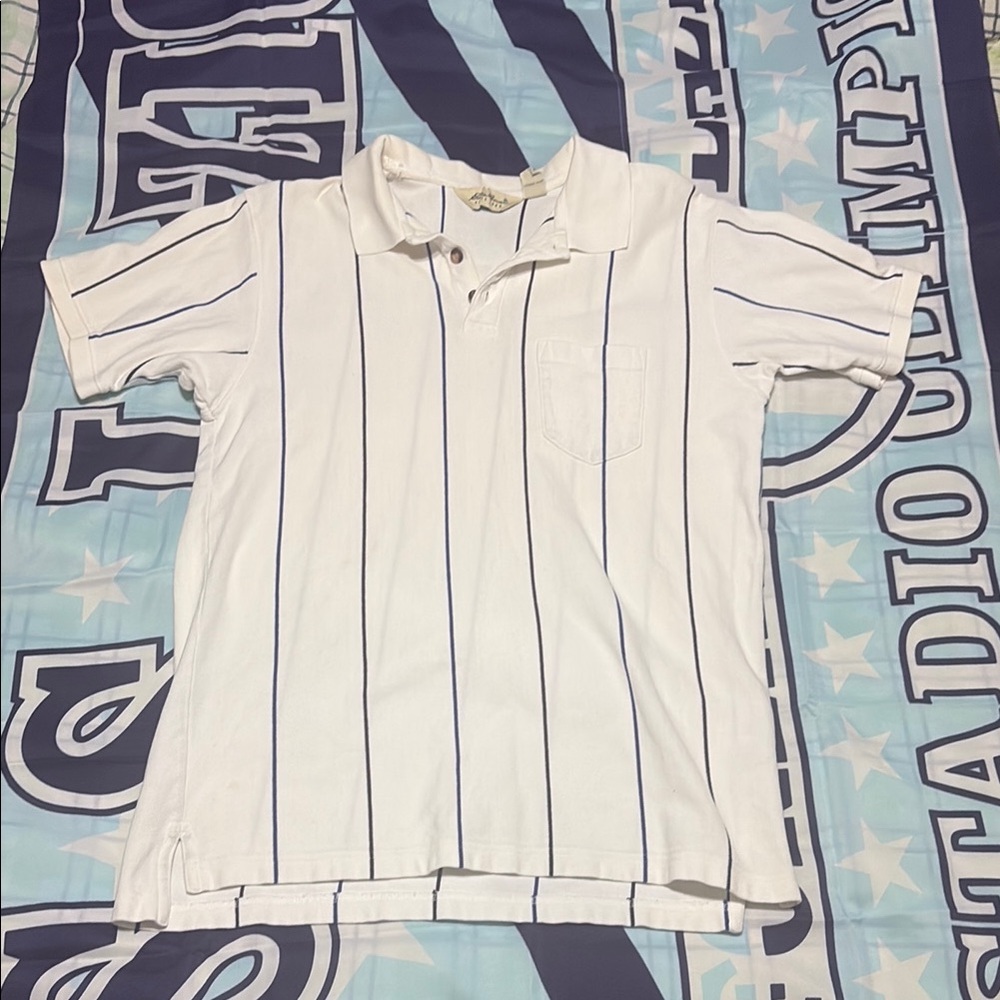Eddie Bauer Medium Blue and Black striped polo tee